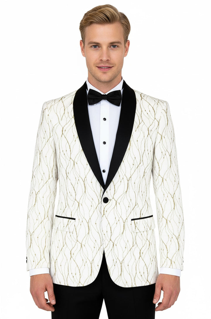 Blazer de fiesta para hombre blanco con estampado plateado - Wessi