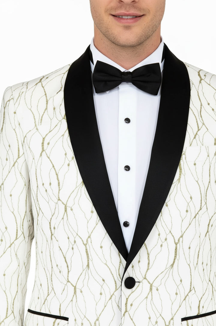Blazer de fiesta para hombre blanco con estampado plateado - Wessi