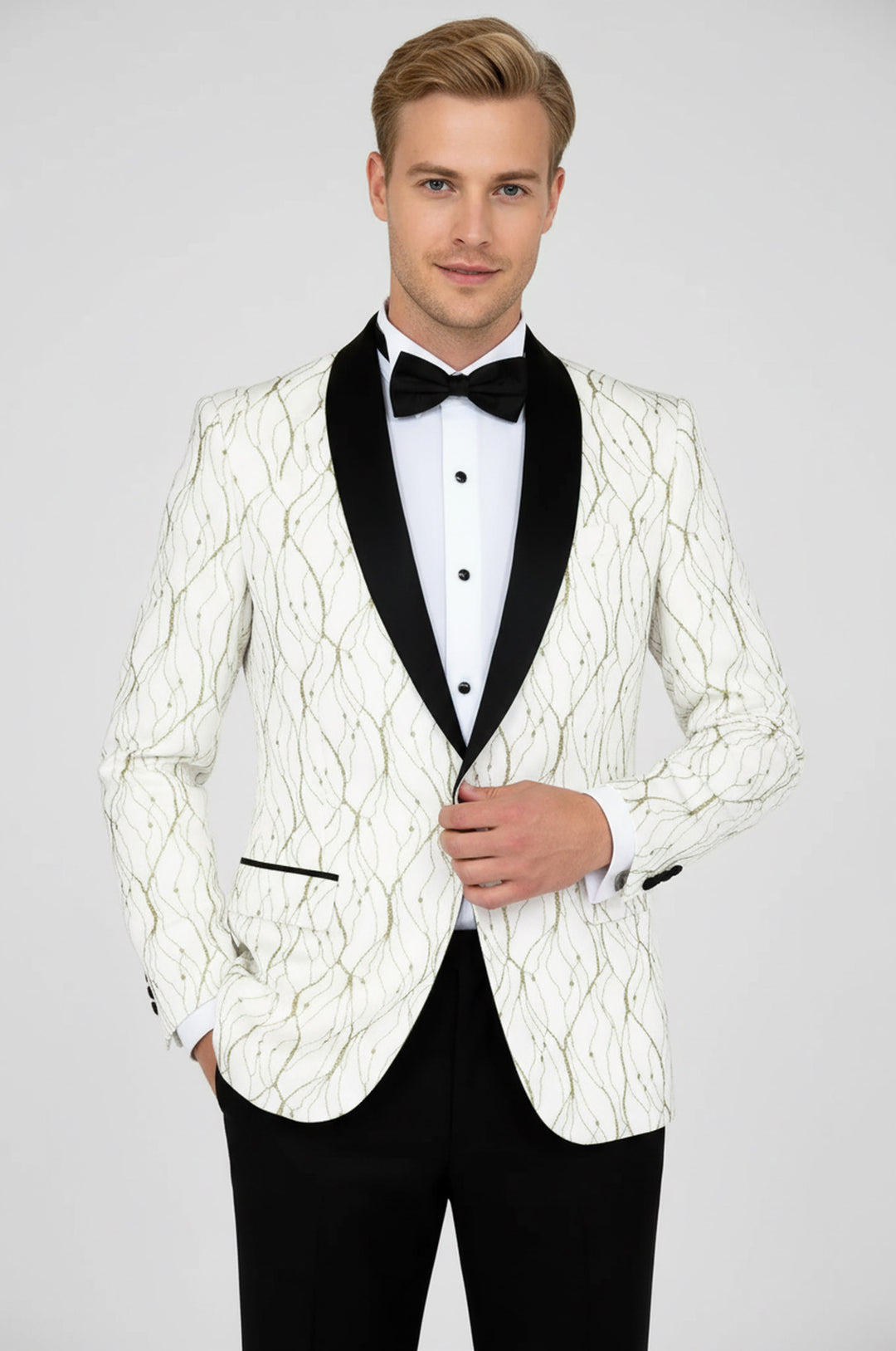 Blazer de fiesta para hombre blanco con estampado plateado - Wessi