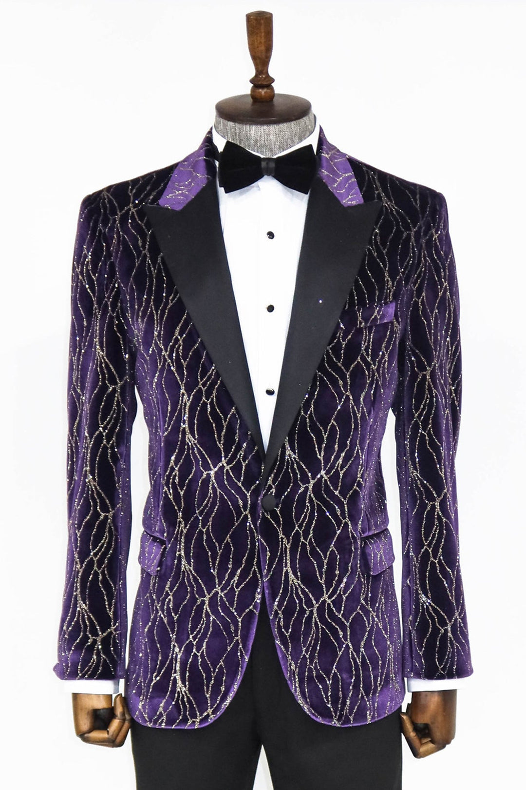 Blazer morado con estampado dorado para hombre para fiesta de graduación - Wessi