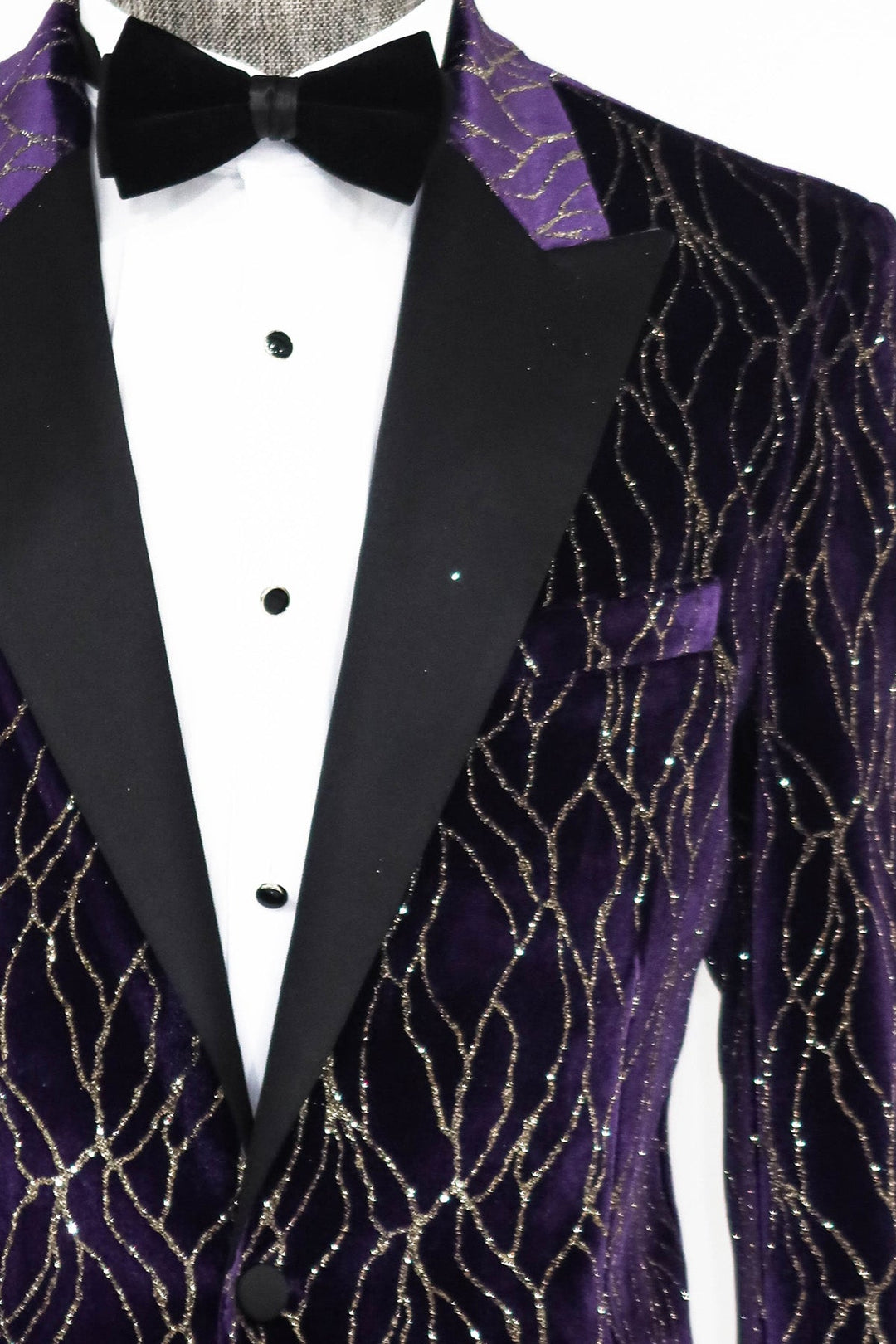 Gold Patterned Purple Men Prom Blazer - Wessi