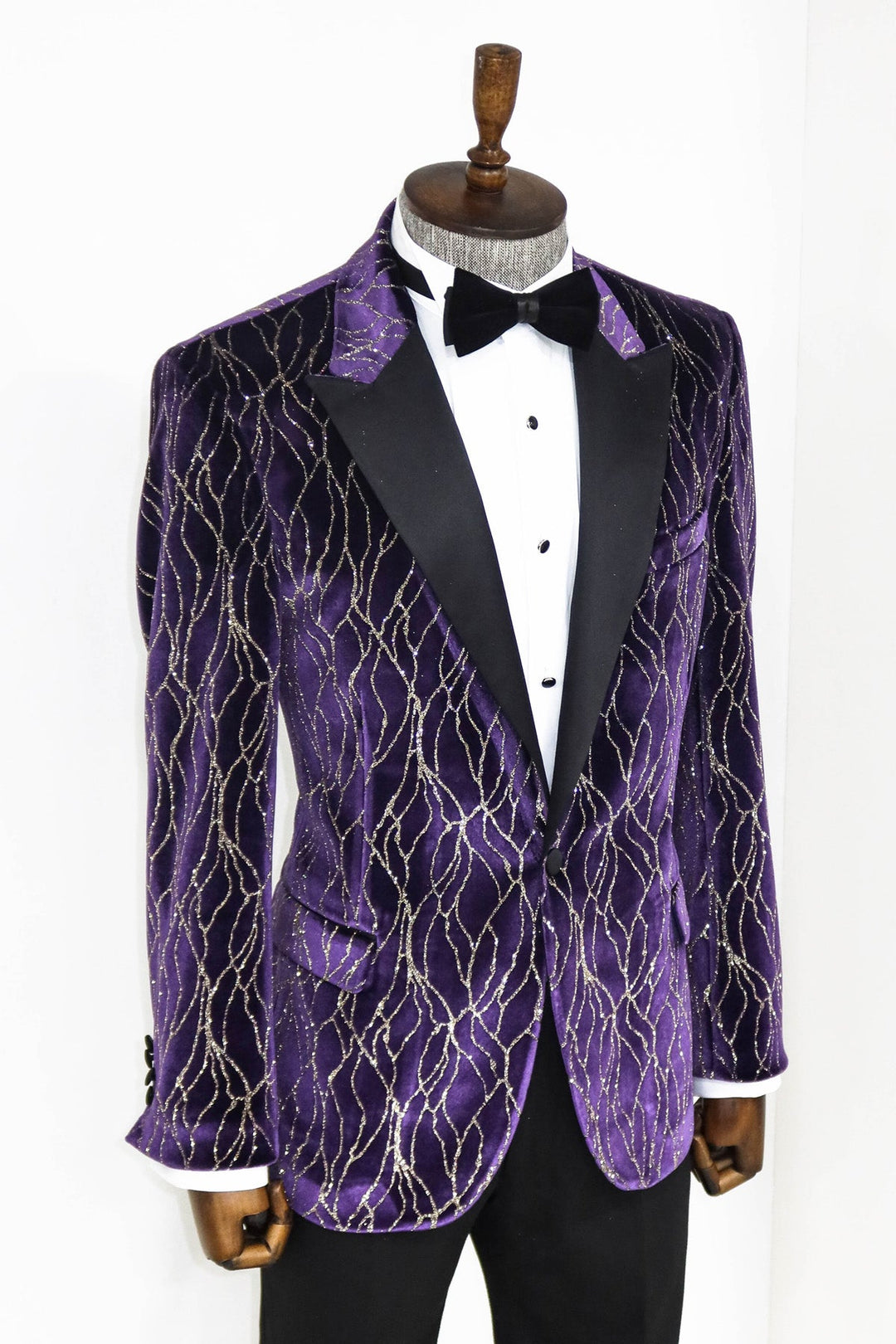 Blazer morado con estampado dorado para hombre para fiesta de graduación - Wessi