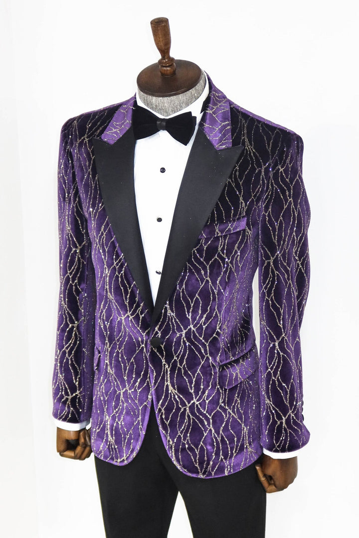 Blazer morado con estampado dorado para hombre para fiesta de graduación - Wessi