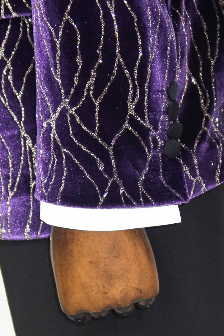 Blazer morado con estampado dorado para hombre para fiesta de graduación - Wessi