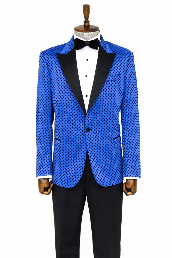 Blazer de fiesta para hombre en azul saxofón con estampado de lunares y lentejuelas - Wessi