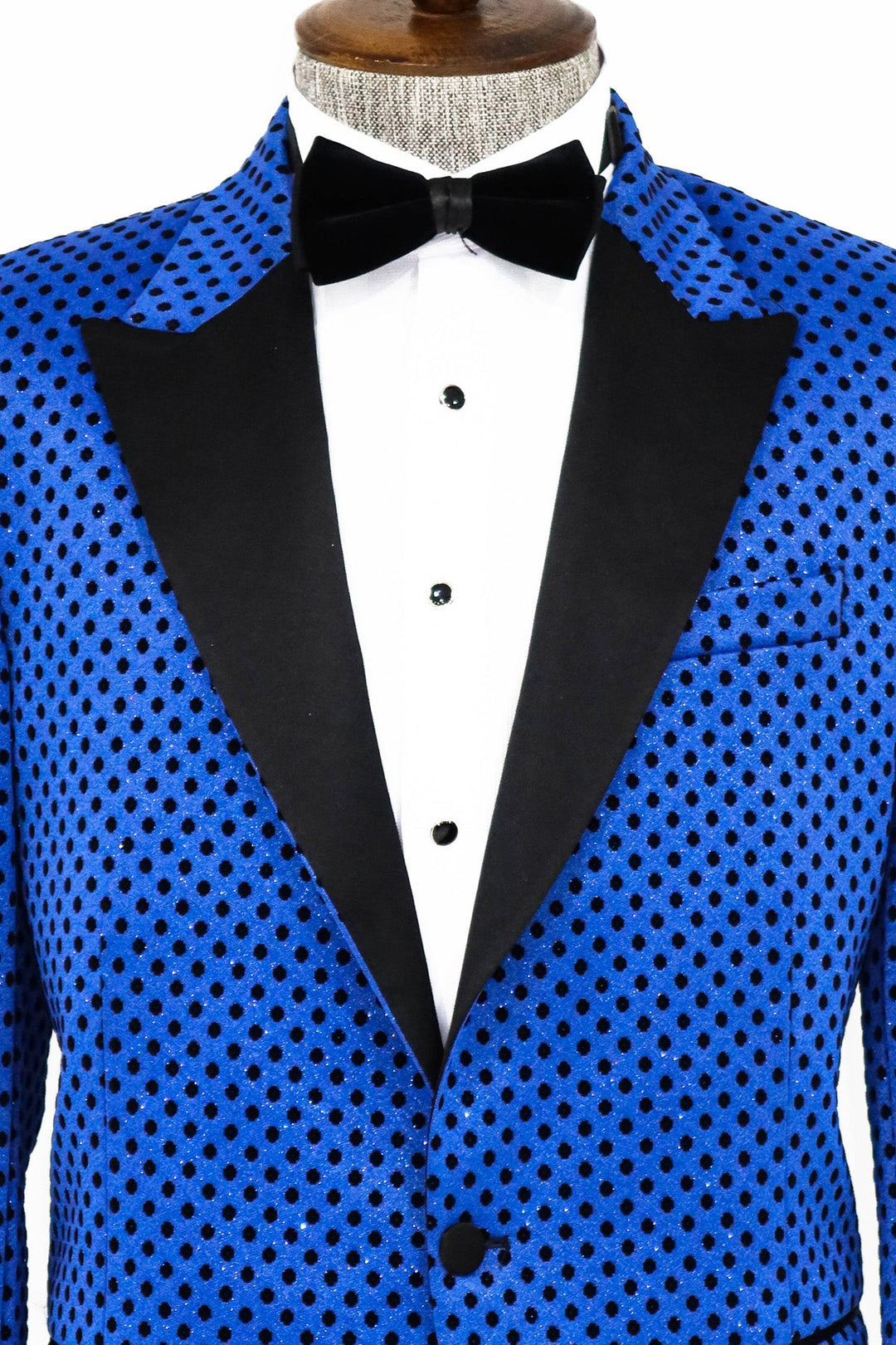 Blazer de fiesta para hombre en azul saxofón con estampado de lunares y lentejuelas - Wessi