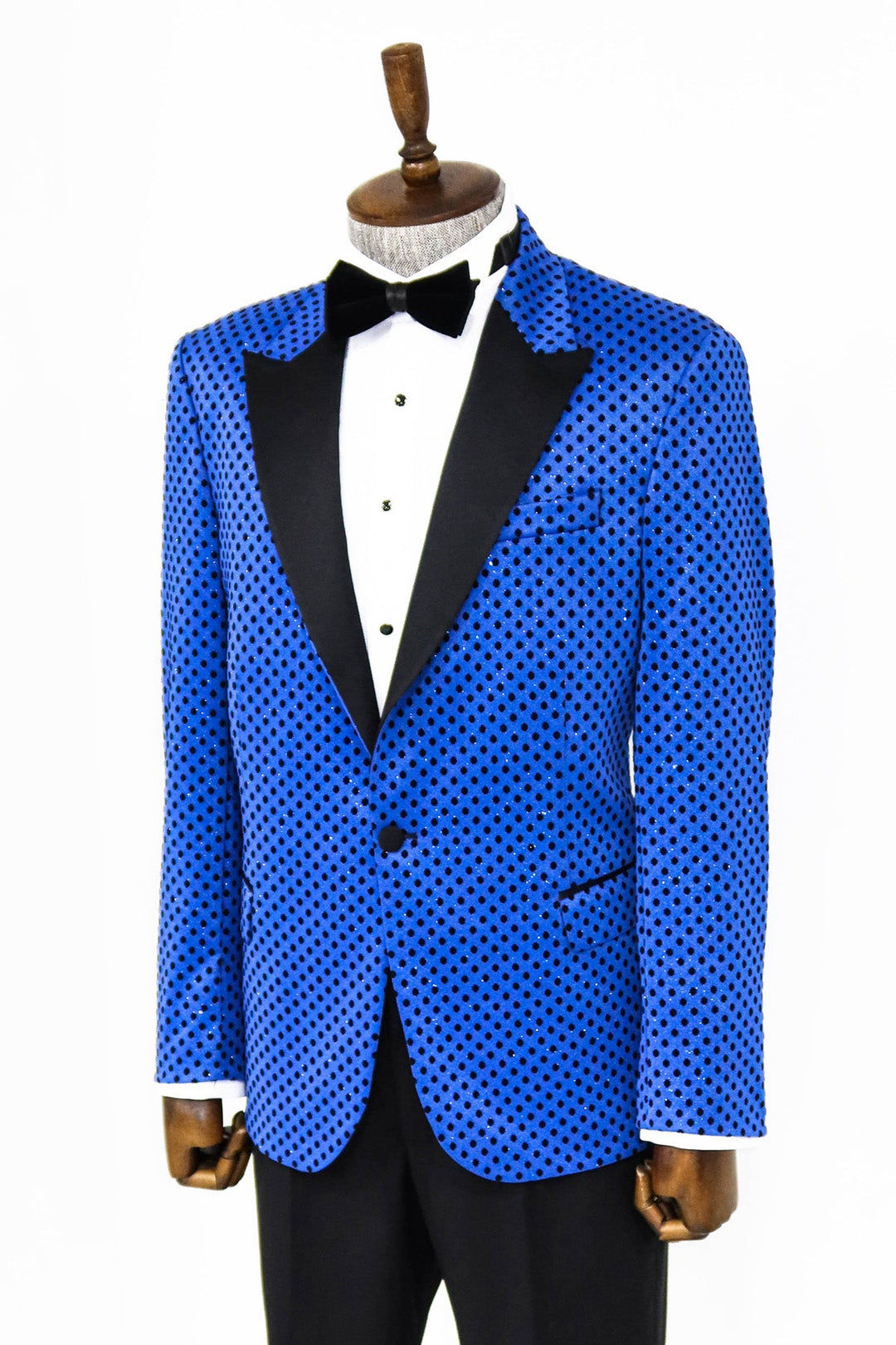 Blazer de fiesta para hombre en azul saxofón con estampado de lunares y lentejuelas - Wessi