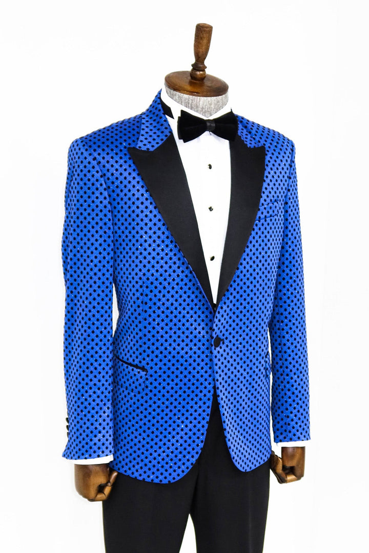 Blazer de fiesta para hombre en azul saxofón con estampado de lunares y lentejuelas - Wessi