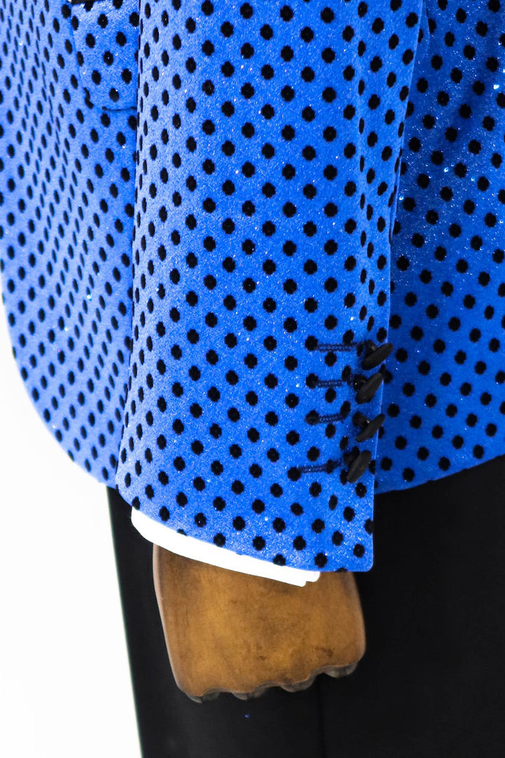 Blazer de fiesta para hombre en azul saxofón con estampado de lunares y lentejuelas - Wessi