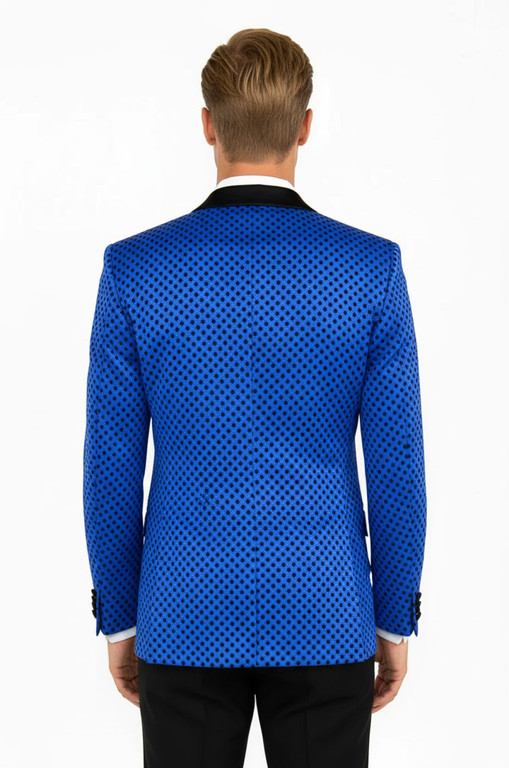 Sequin Dot Patterned Sax Blue Men Prom Blazer - Wessi
