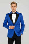 Sequin Dot Patterned Sax Blue Men Prom Blazer - Wessi