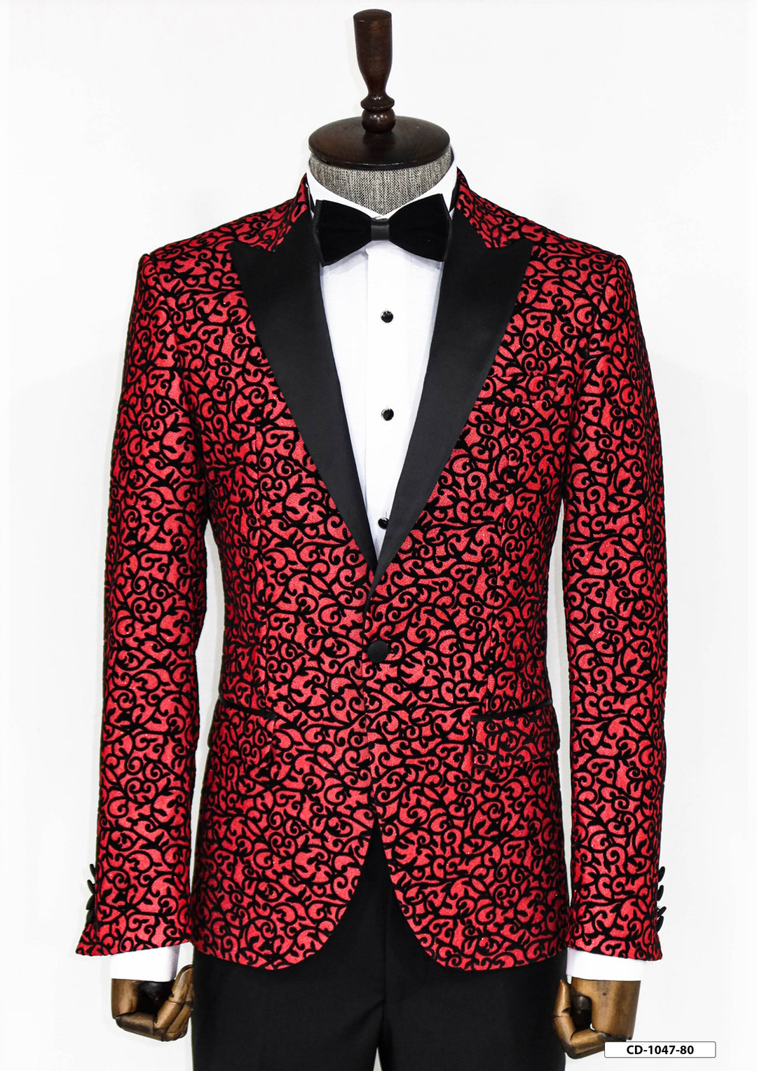 Blazer de fiesta para hombre en color burdeos con estampado de volutas - Wessi