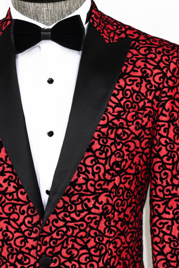 Blazer de fiesta para hombre en color burdeos con estampado de volutas - Wessi