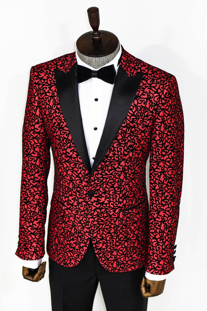 Blazer de fiesta para hombre en color burdeos con estampado de volutas - Wessi