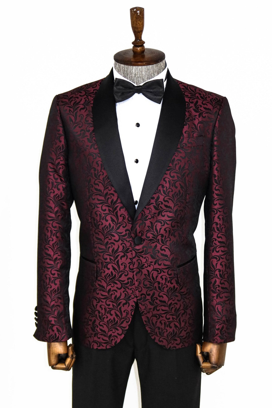 Blazer de fiesta para hombre con estampado floral y solapa chal en color burdeos - Wessi