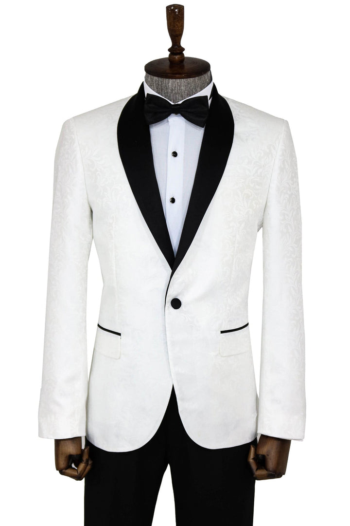 Blazer de fiesta para hombre con estampado floral y solapa chal, color blanco - Wessi