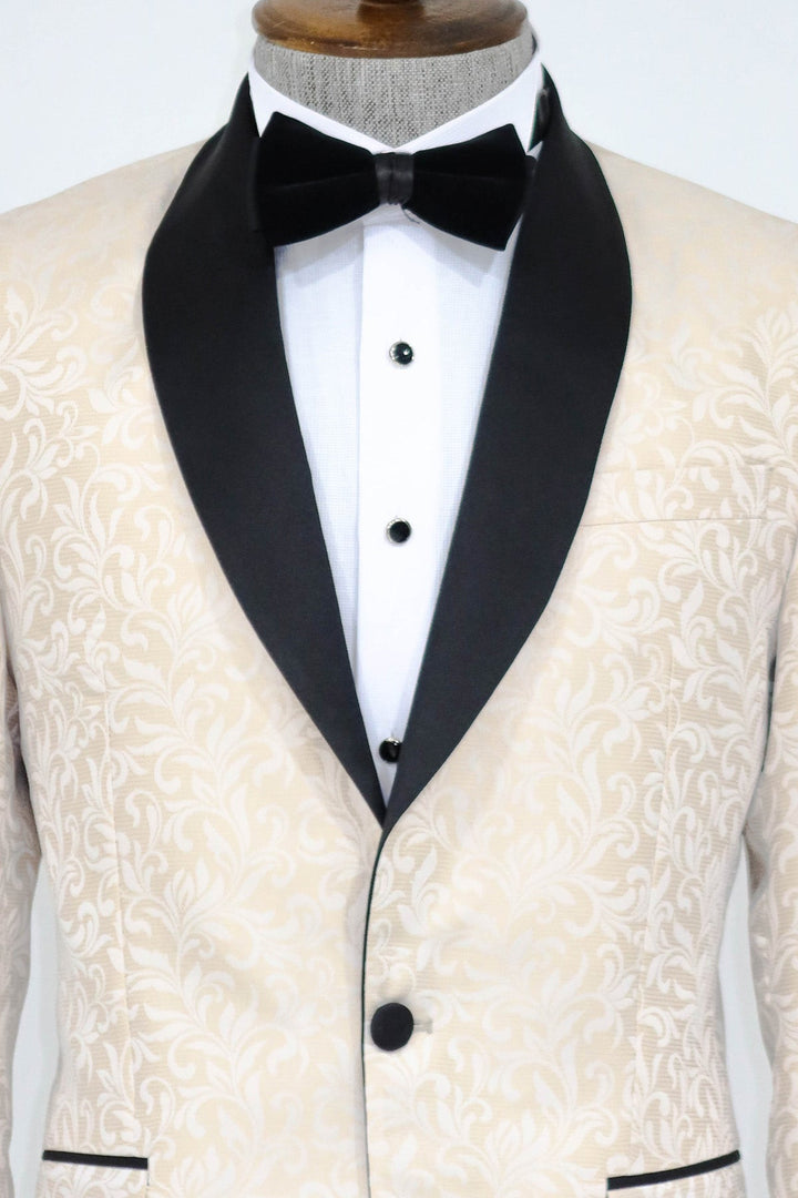 Blazer de fiesta para hombre con estampado floral y solapa chal en color crema - Wessi