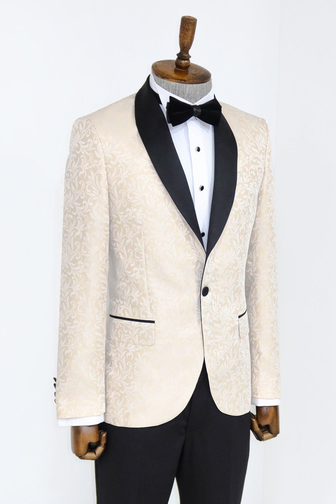 Blazer de fiesta para hombre con estampado floral y solapa chal en color crema - Wessi