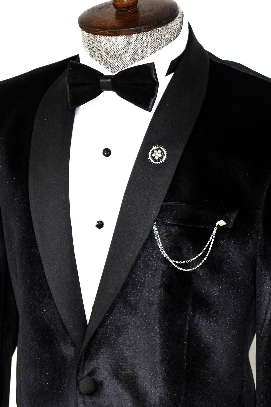 Blazer de terciopelo negro con solapa chal para hombre para fiesta de graduación - Wessi