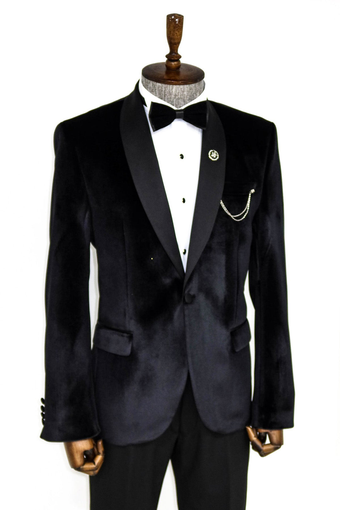 Blazer de terciopelo negro con solapa chal para hombre para fiesta de graduación - Wessi