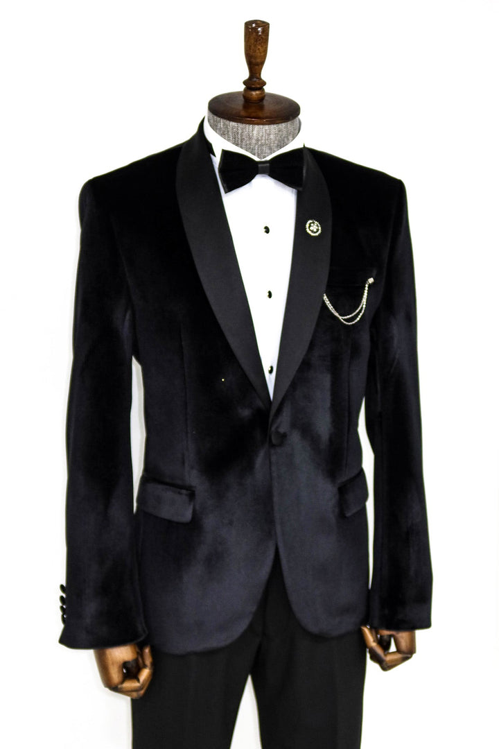 Shawl Lapel Velvet Black Men Prom Blazer - Wessi