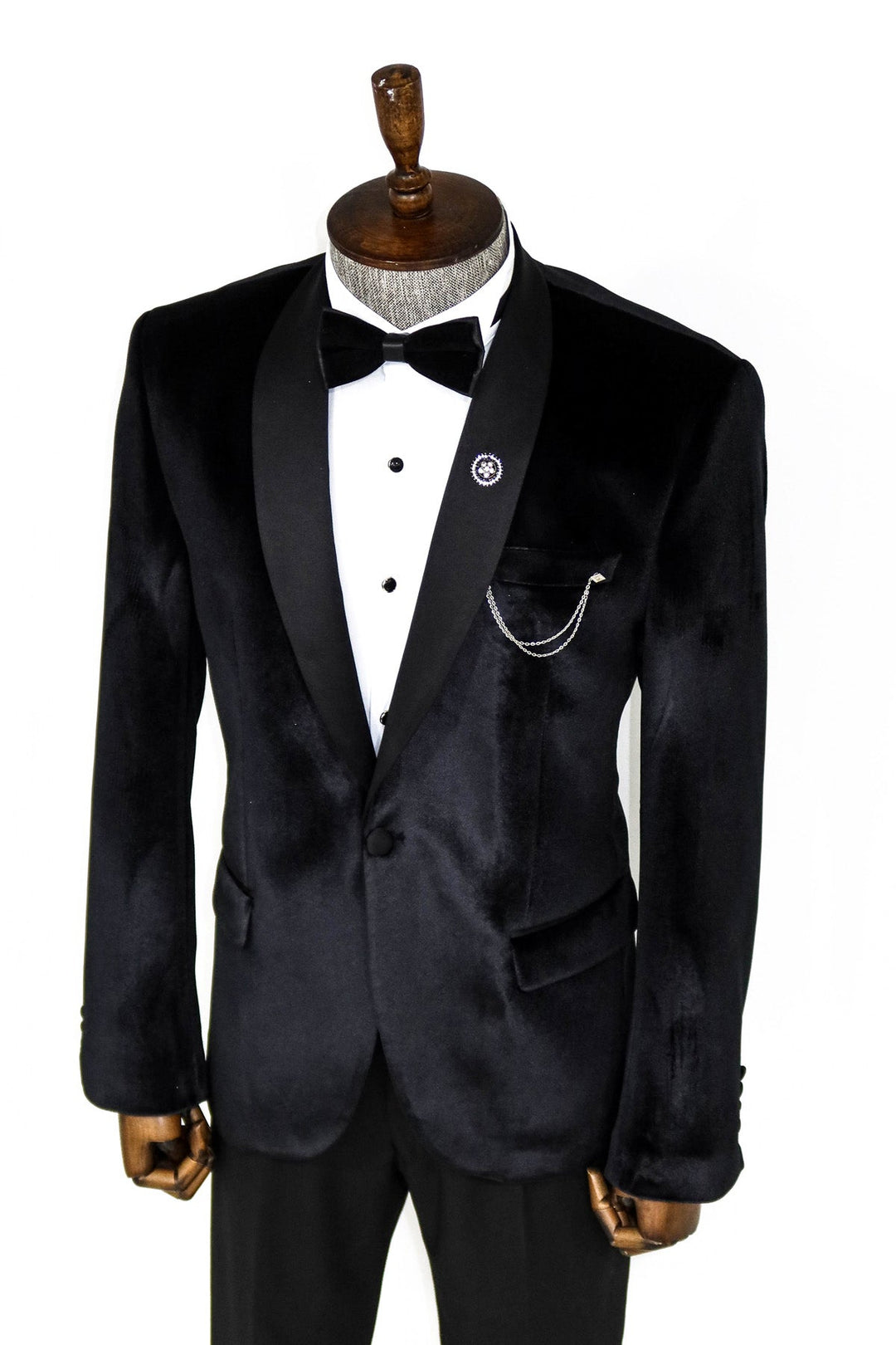 Blazer de terciopelo negro con solapa chal para hombre para fiesta de graduación - Wessi