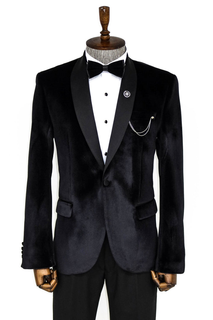 Blazer de terciopelo negro con solapa chal para hombre para fiesta de graduación - Wessi