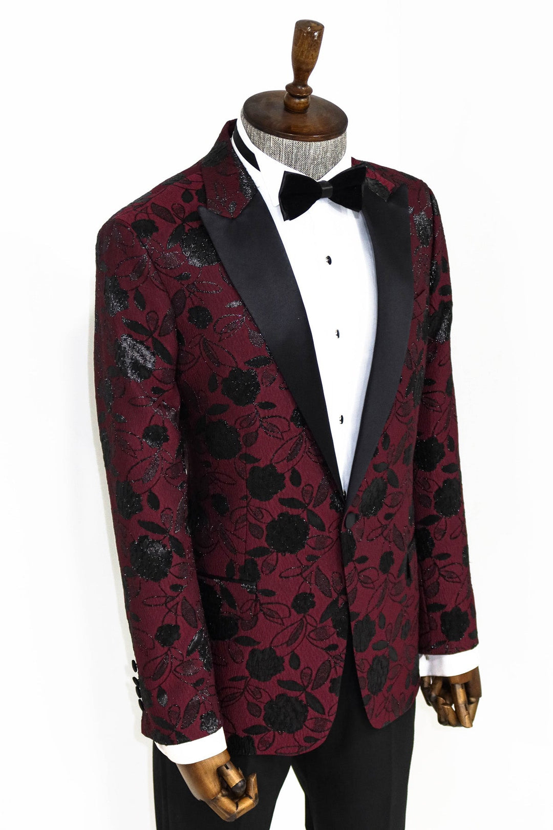 Blazer de fiesta para hombre en color burdeos con estampado floral - Wessi