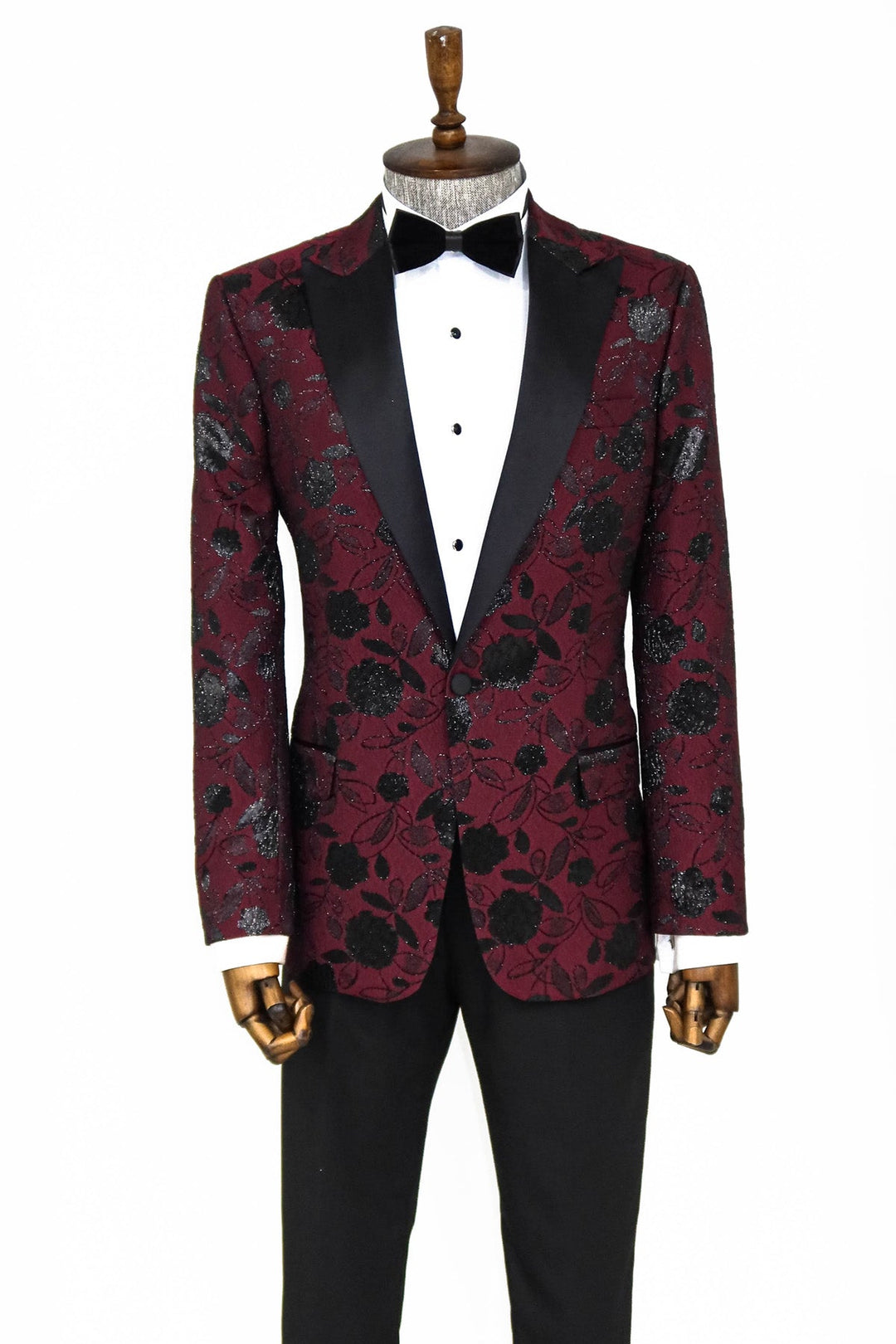 Blazer de fiesta para hombre en color burdeos con estampado floral - Wessi