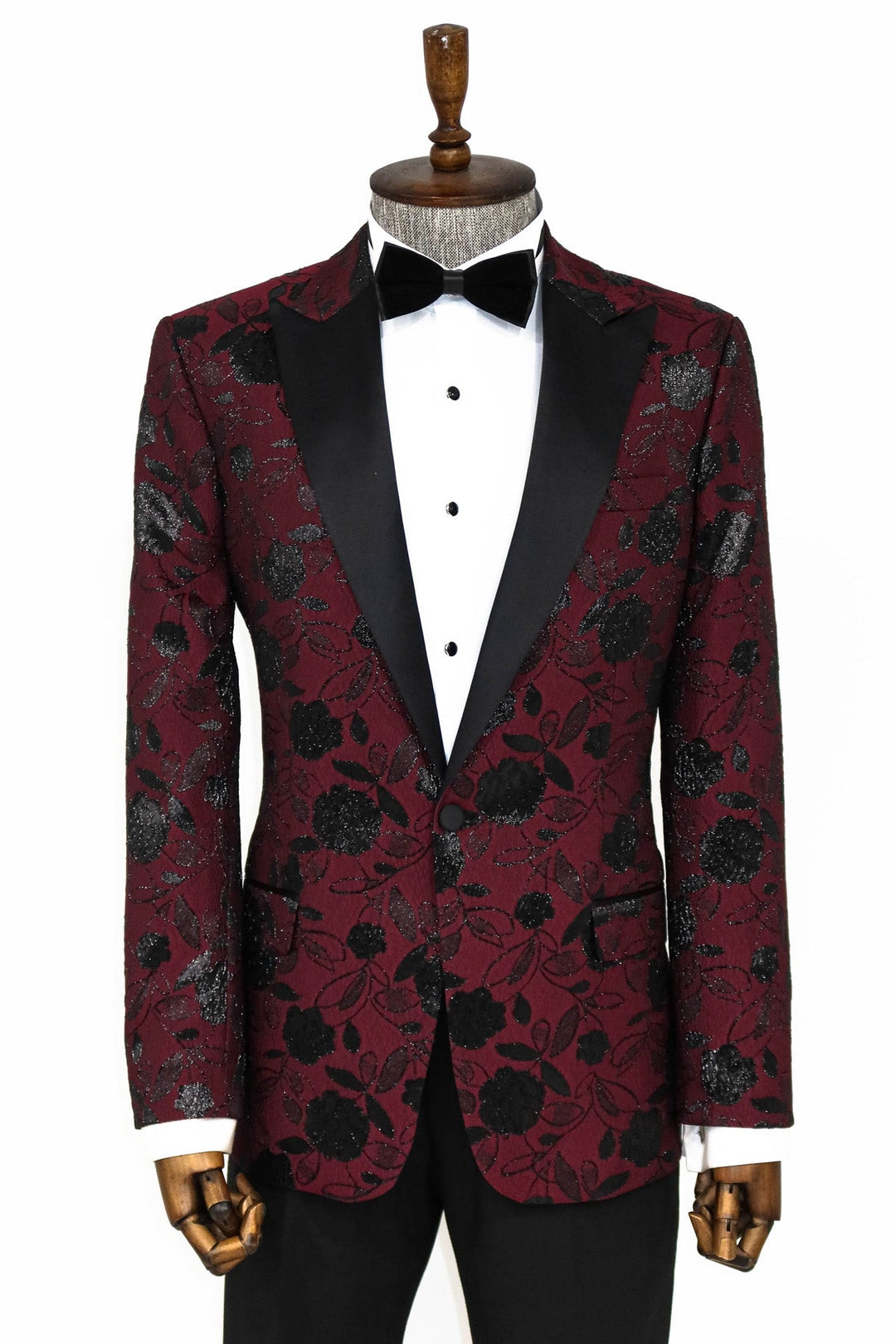 Blazer de fiesta para hombre en color burdeos con estampado floral - Wessi