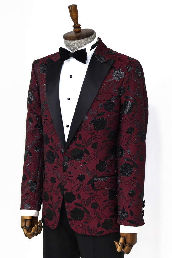 Blazer de fiesta para hombre en color burdeos con estampado floral - Wessi