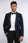 Blazer de fiesta para hombre en azul marino con estampado floral brillante - Wessi