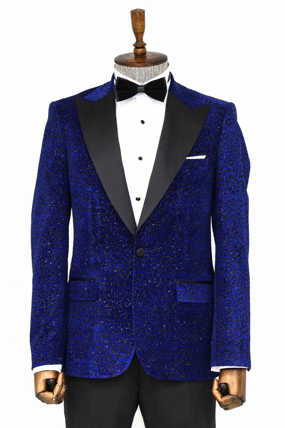 Blazer de fiesta para hombre en azul saxofón con estampado floral y purpurina - Wessi