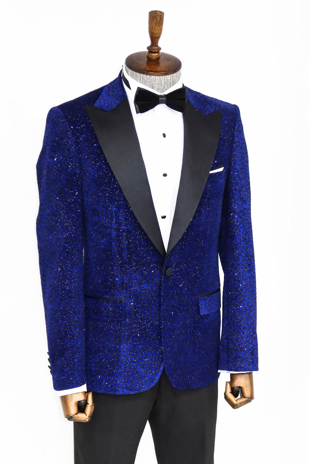 Blazer de fiesta para hombre en azul saxofón con estampado floral y purpurina - Wessi