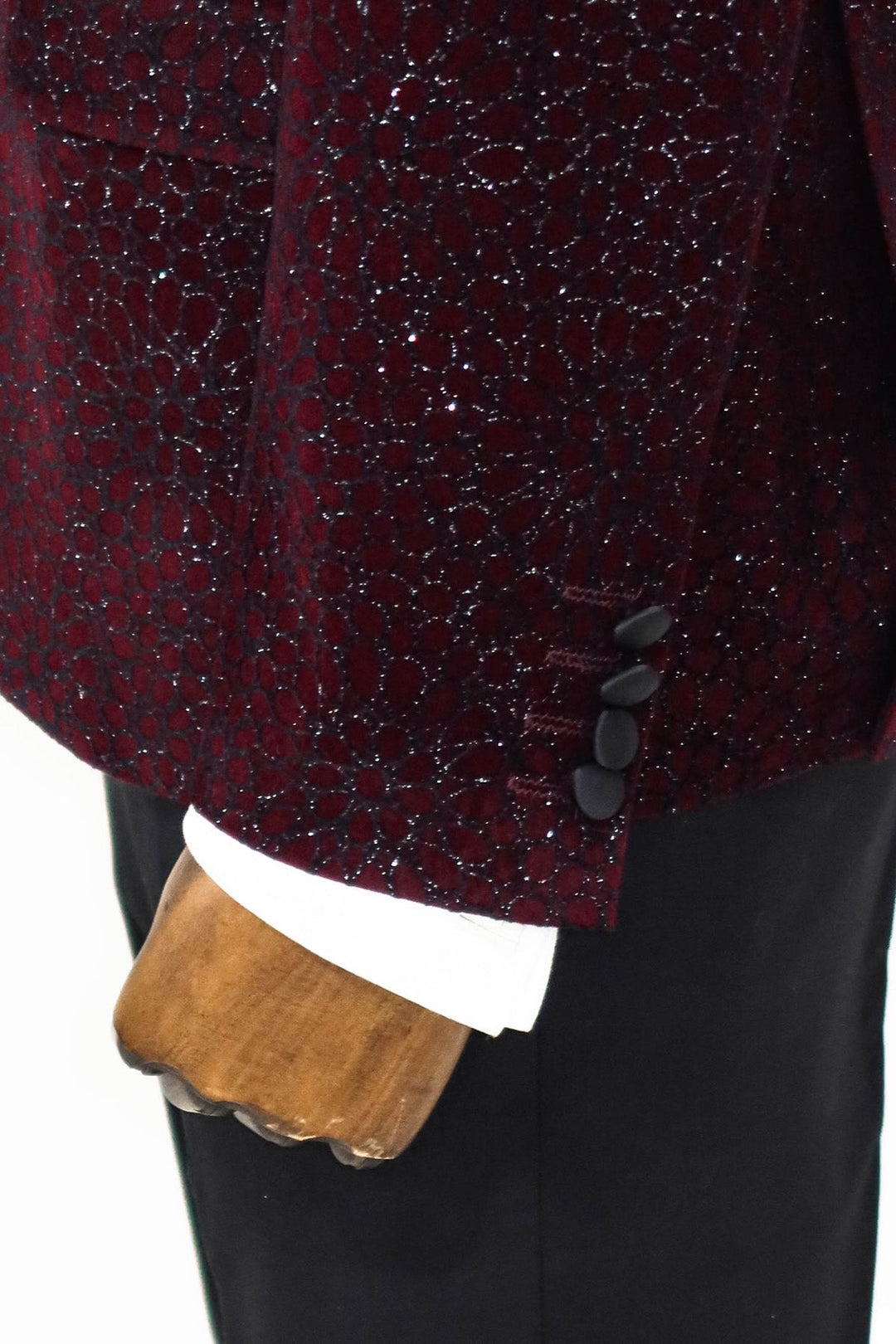 Glitter Floral Patterned Burgundy Men Prom Blazer - Wessi