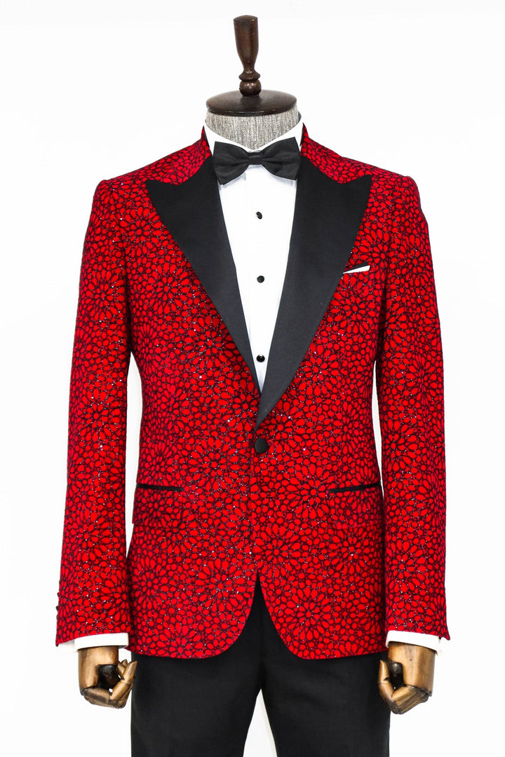 Blazer de fiesta para hombre en color burdeos con estampado floral brillante - Wessi