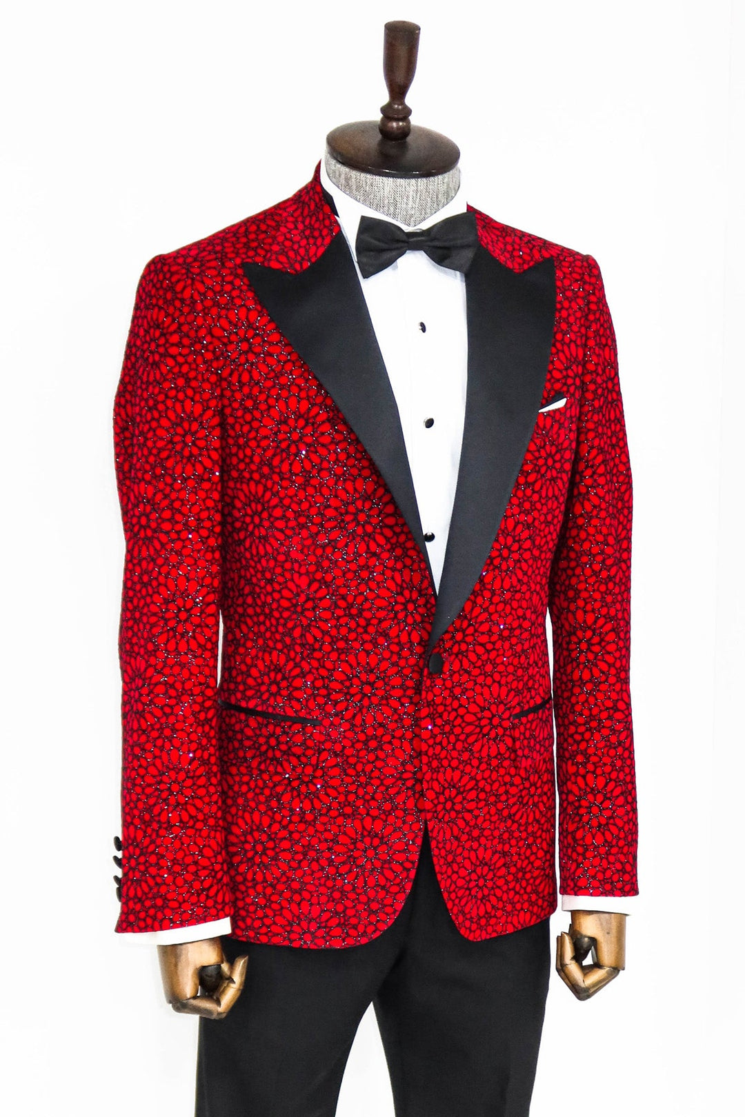 Blazer de fiesta para hombre en color burdeos con estampado floral brillante - Wessi