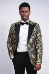 Blazer de fiesta azul marino ajustado con estampado de rosas doradas para hombre - Wessi