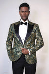 Blazer de fiesta ajustado con estampado de rosas doradas para hombre, color verde - Wessi