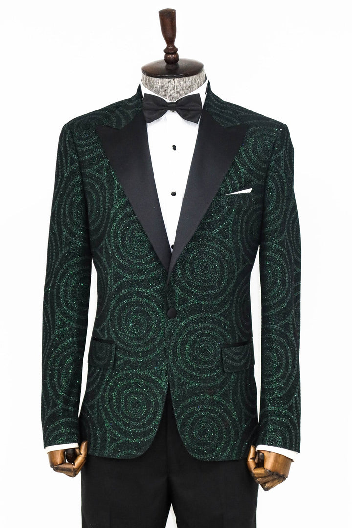 Hypnose Pattern Peak Lapel Slim Fit Green Men Prom Blazer - Wessi