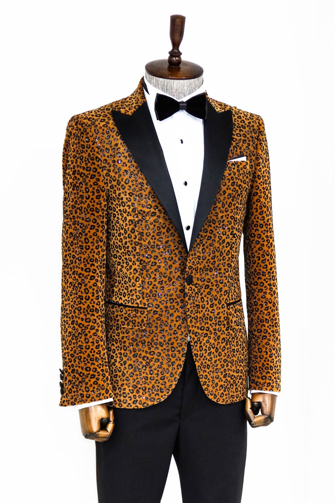 Blazer de fiesta para hombre con solapa de pico, corte entallado y estampado de leopardo, color amarillo