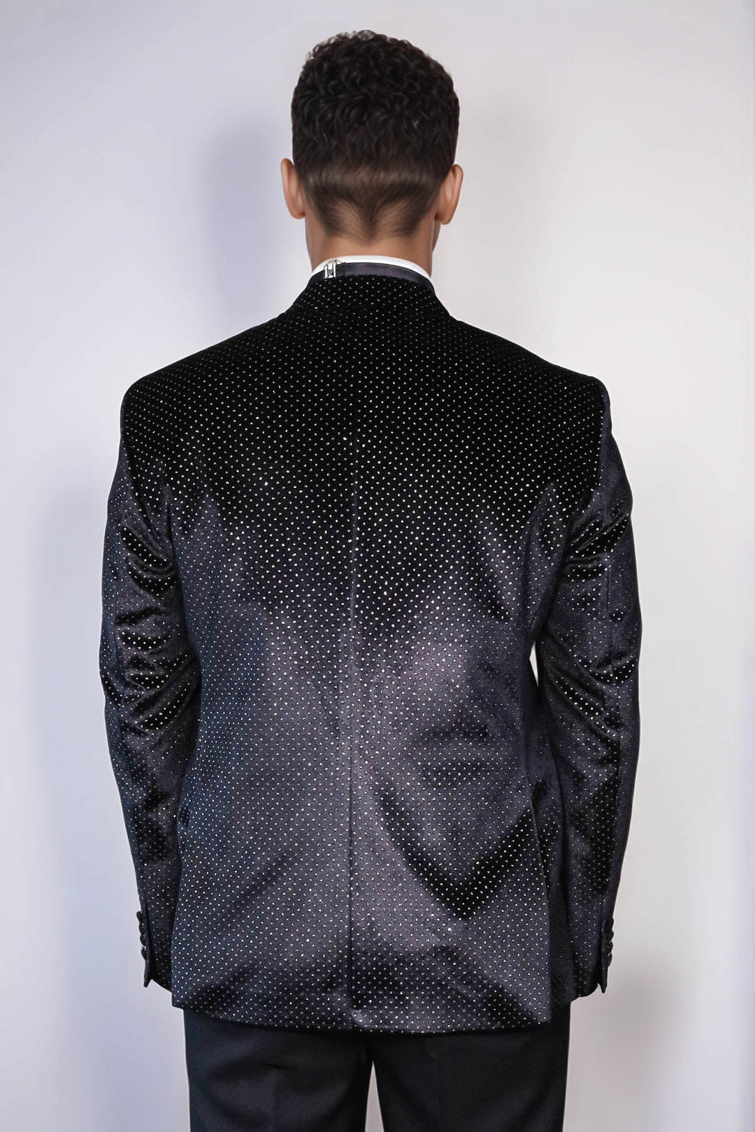 Sparkling Dotted Peak Lapel Men's Black Tuxedo Jacket - Wessi