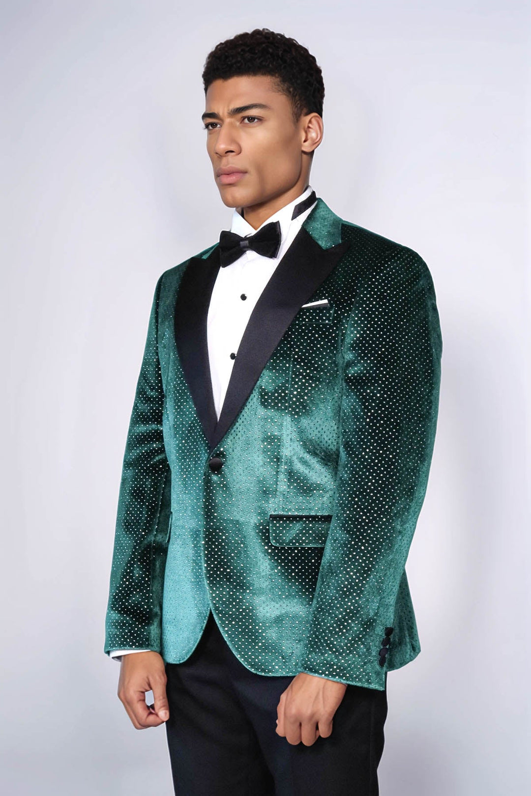 Sparkling Dotted Peak Lapel Men's Green Tuxedo Jacket - Wessi