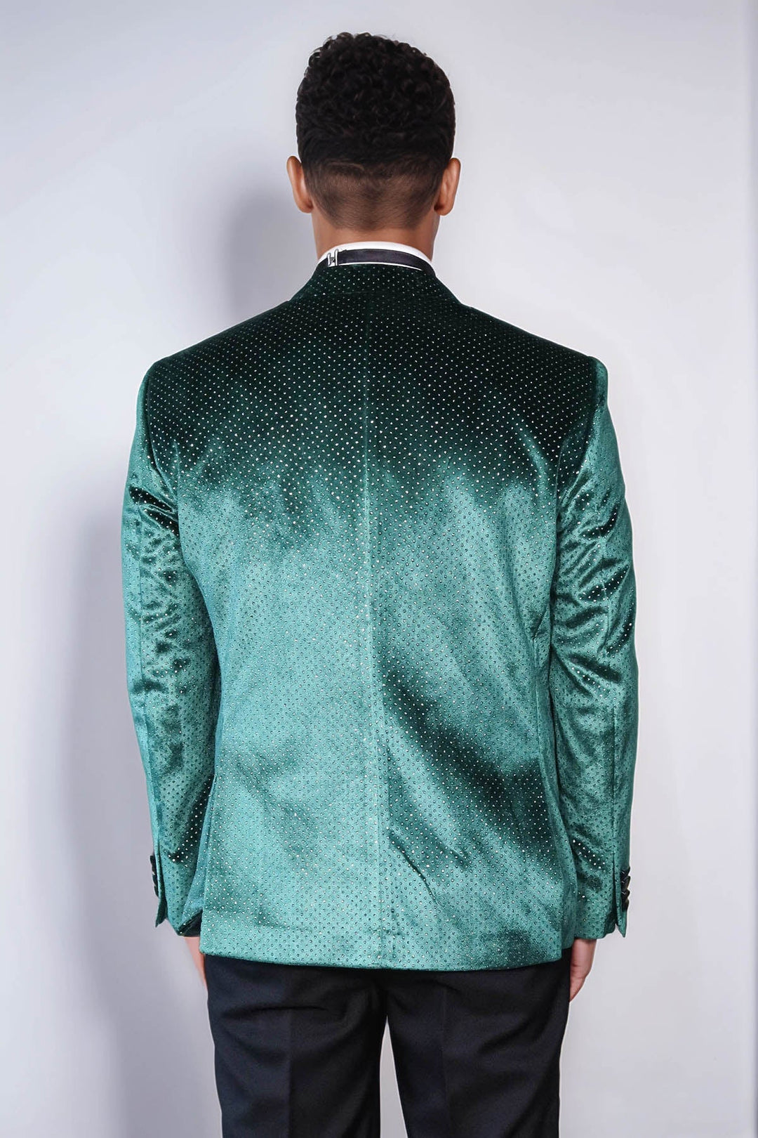 Sparkling Dotted Peak Lapel Men's Green Tuxedo Jacket - Wessi