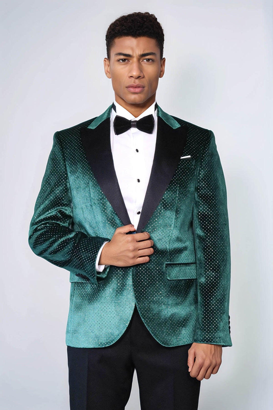 Sparkling Dotted Peak Lapel Men's Green Tuxedo Jacket - Wessi