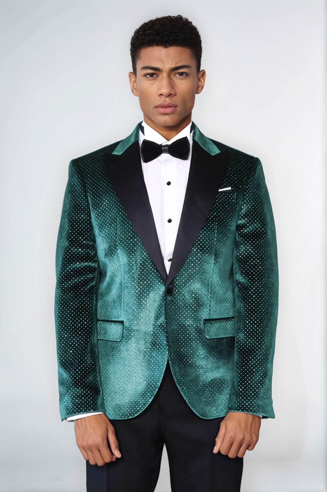 Sparkling Dotted Peak Lapel Men's Green Tuxedo Jacket - Wessi