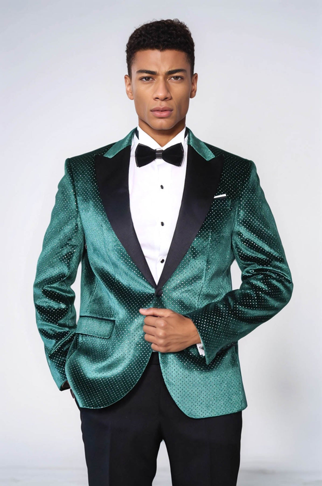 Sparkling Dotted Peak Lapel Men's Green Tuxedo Jacket - Wessi