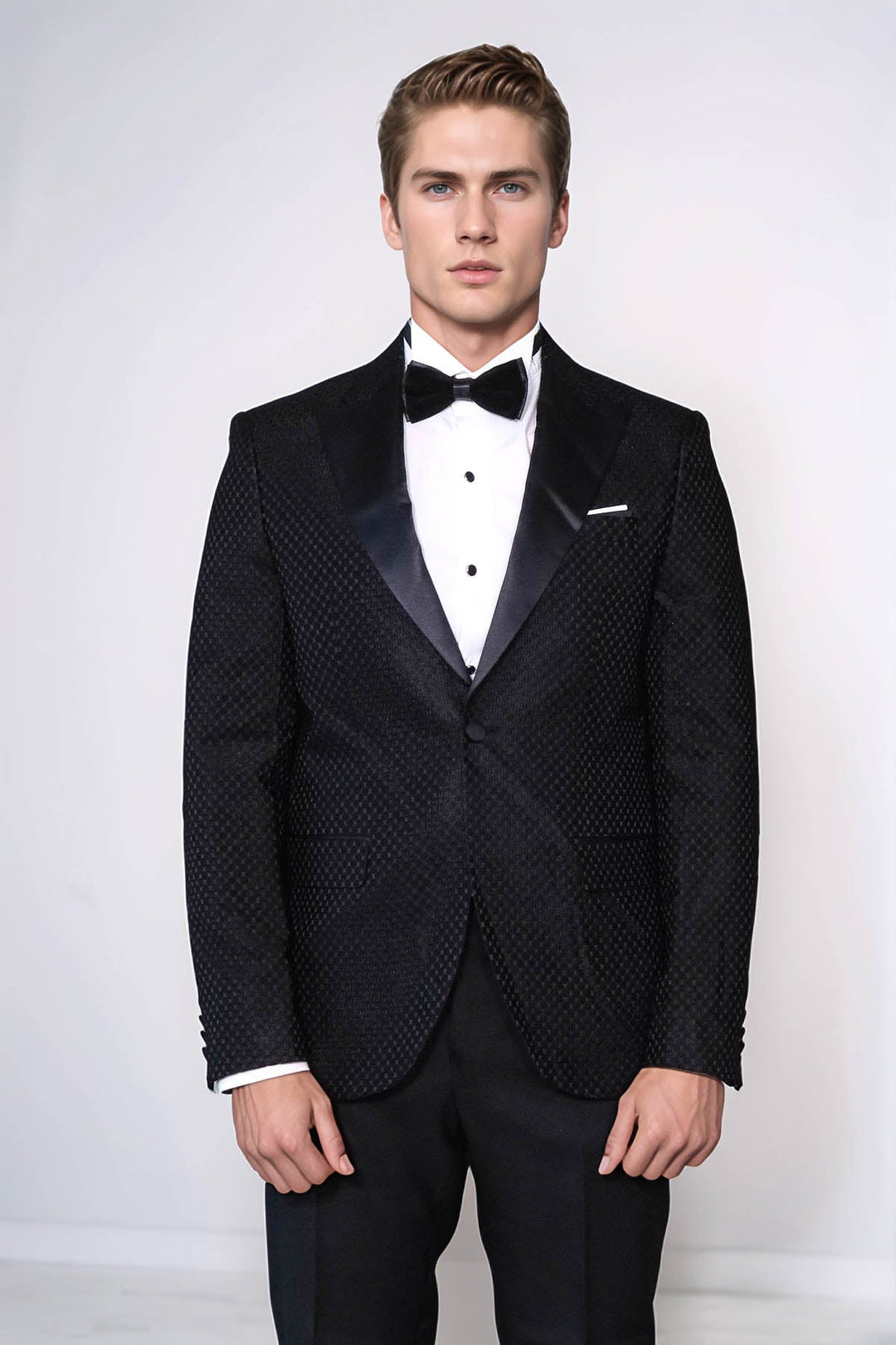 Satin Shawl Lapel Textured Men's Royal Black Tuxedo Jacket - Wessi