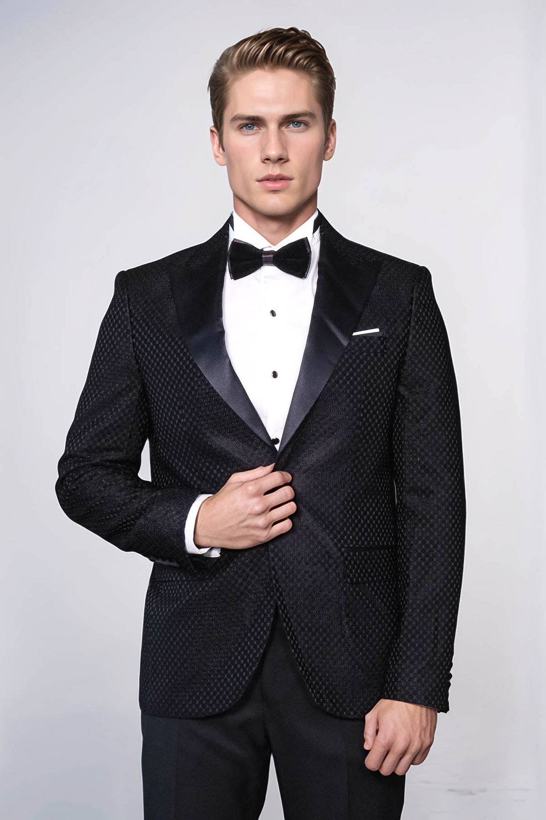 Satin Shawl Lapel Textured Men's Royal Black Tuxedo Jacket - Wessi