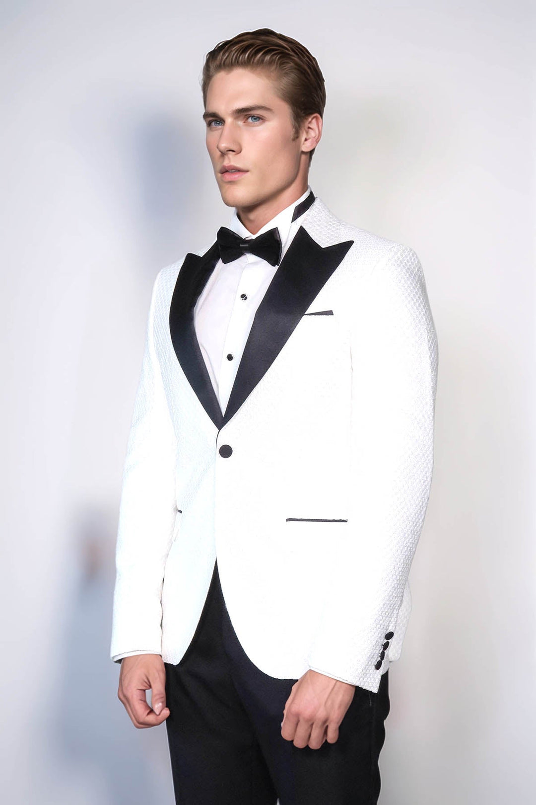 Satin Shawl Lapel Textured Men's White Tuxedo Jacket - Wessi